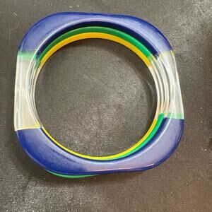 Vintage 3 Thin Stackable acrylic Multicolor Square Bangles Bracelets Sz 8.25”